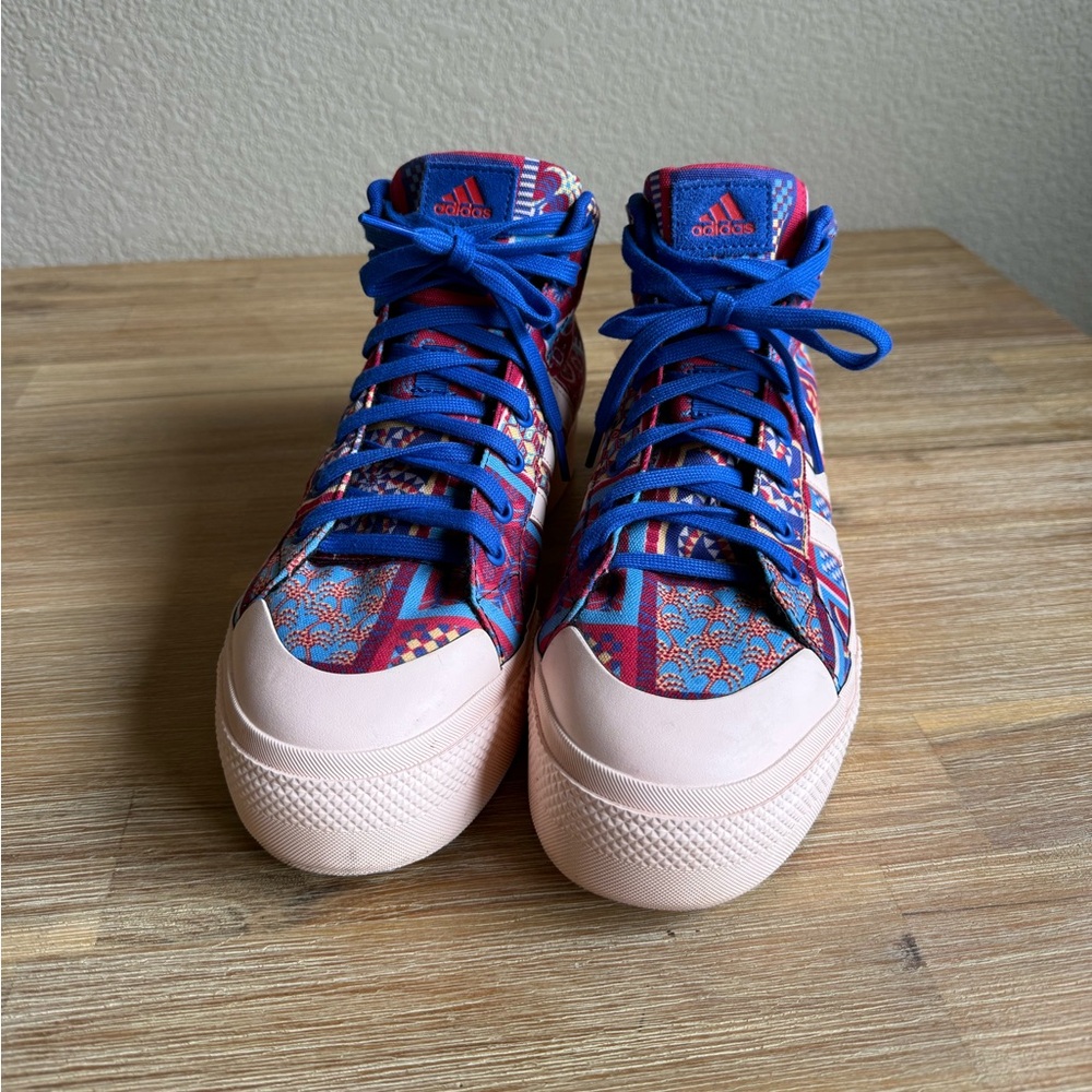 adidas High-Top Platform Sneakers in Red, Blue, Pink - Picture 3 of 15
